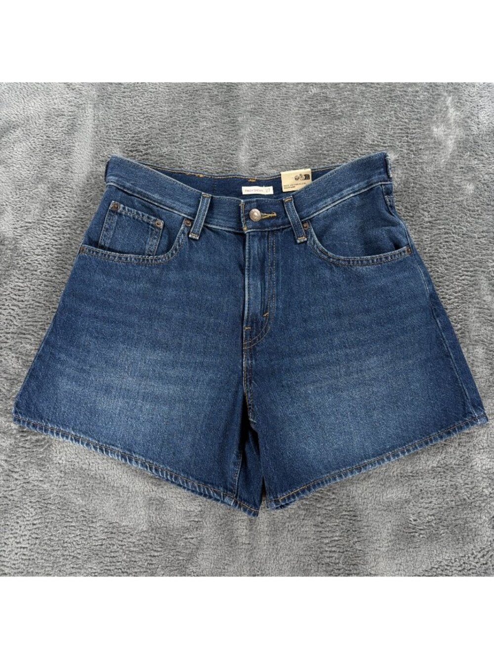 Levis Cinch Shorts Womens 27 High Rise Blue Denim Mid Thigh Adjustable Waist